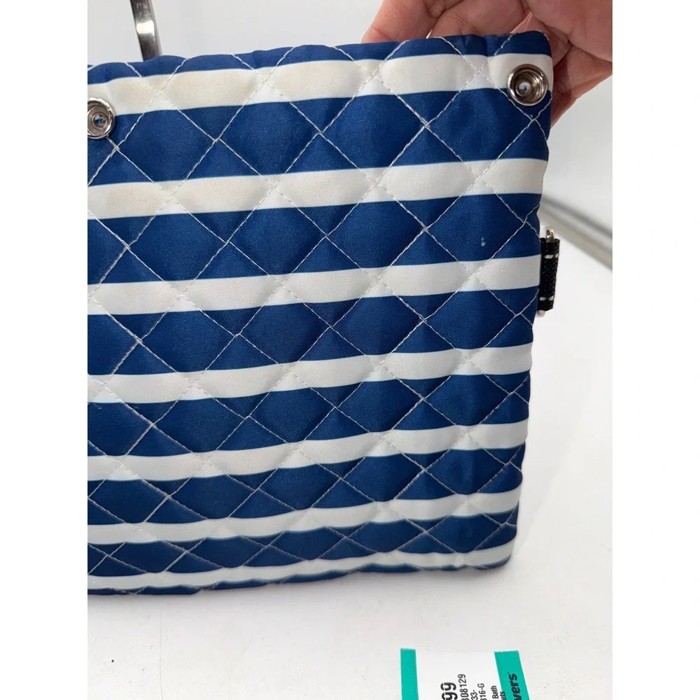 Scout Quilted Zipper Pouch Navy Blue White Nautical Stripe D-Ring Accessory Bag
